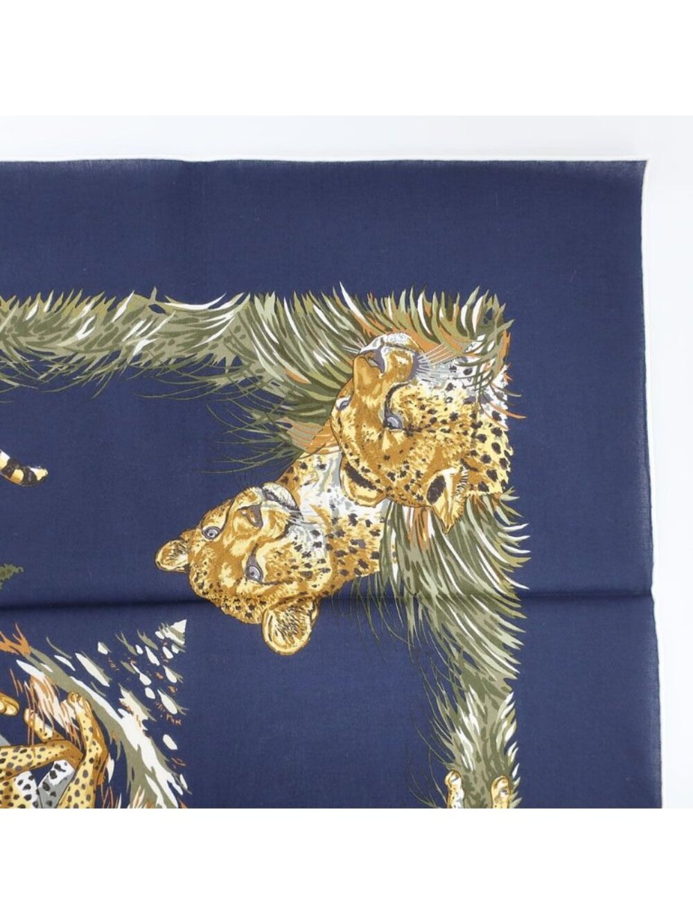 Hermes Carre 80 Cheetah Scarf Cotton Blue Marine Gold Khaki Navy - Picture 5 of 10